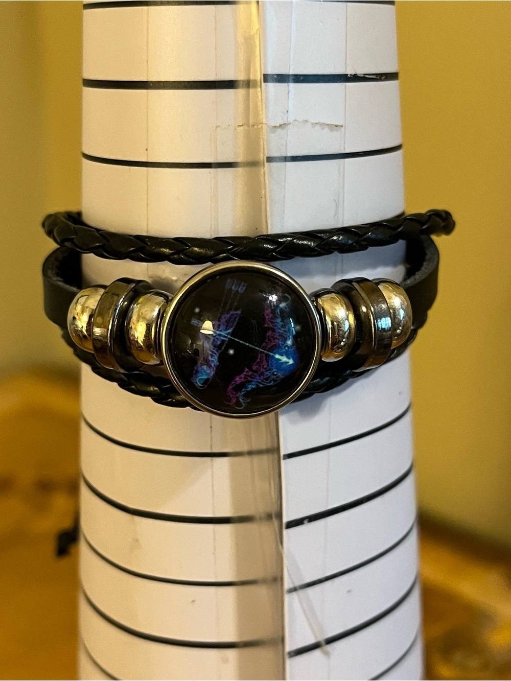 Spirilet new black leather snap bracelet in box adjustable 5 1/2 to 8 1/2”